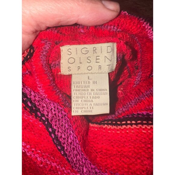 Sigrid Olsen Embellished Striped Turtleneck Sweater Red Button Detail Casual L - Picture 6 of 8